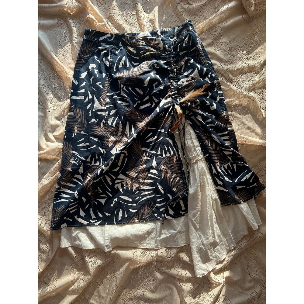Vintage Cotton Palm Leaf Prairie Skirt- Boho, Hippie - Size 10